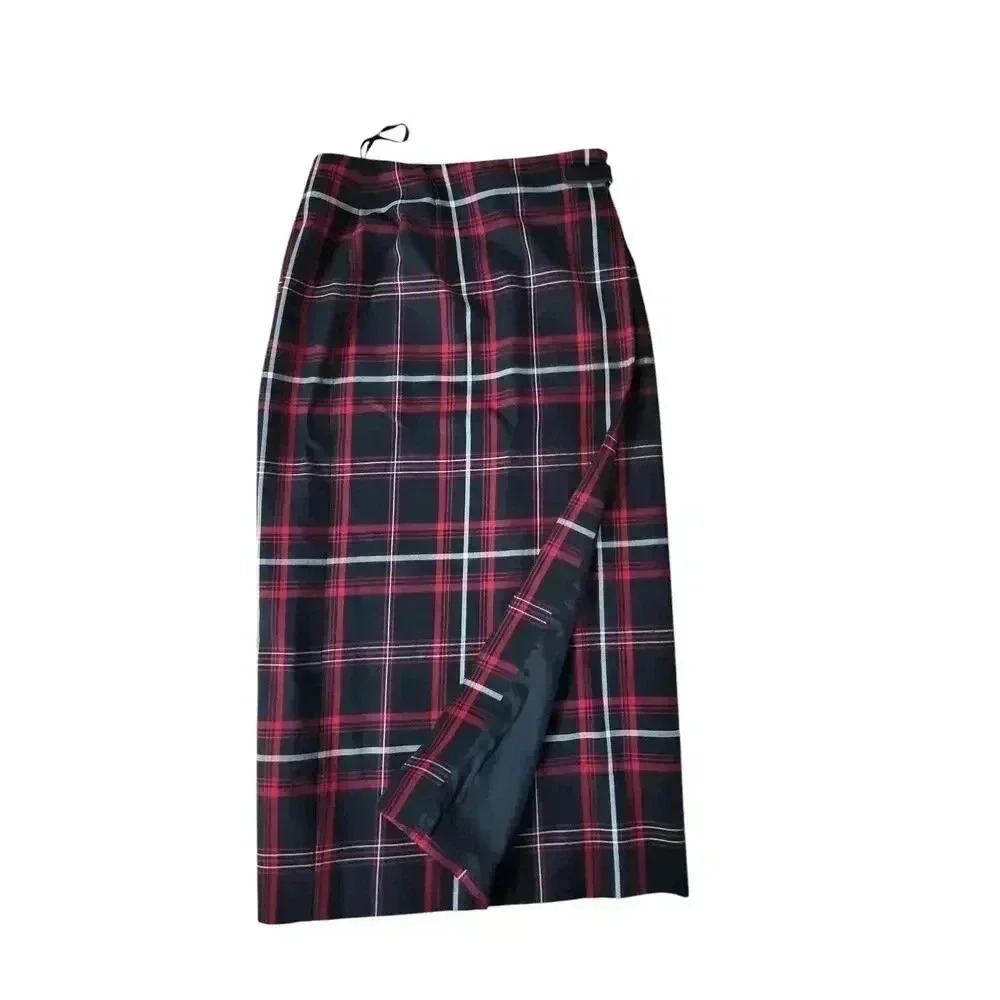 Vintage Charter Club Tartan Plaid Wrap Maxi Skirt Size 10 Wool Blend - Picture 2 of 7